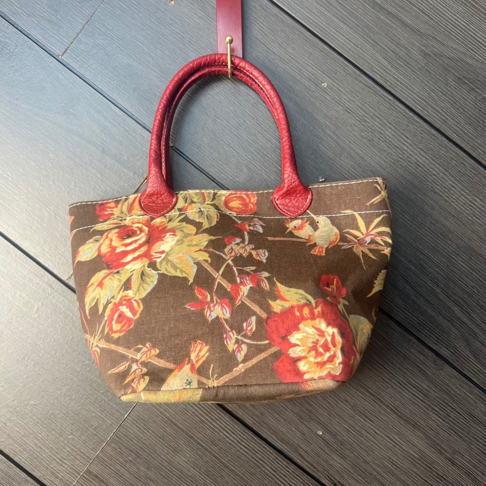 D.L. Rhein For Silvestri Women's Floral Tote Bag Red Handle Linen Blend Boho